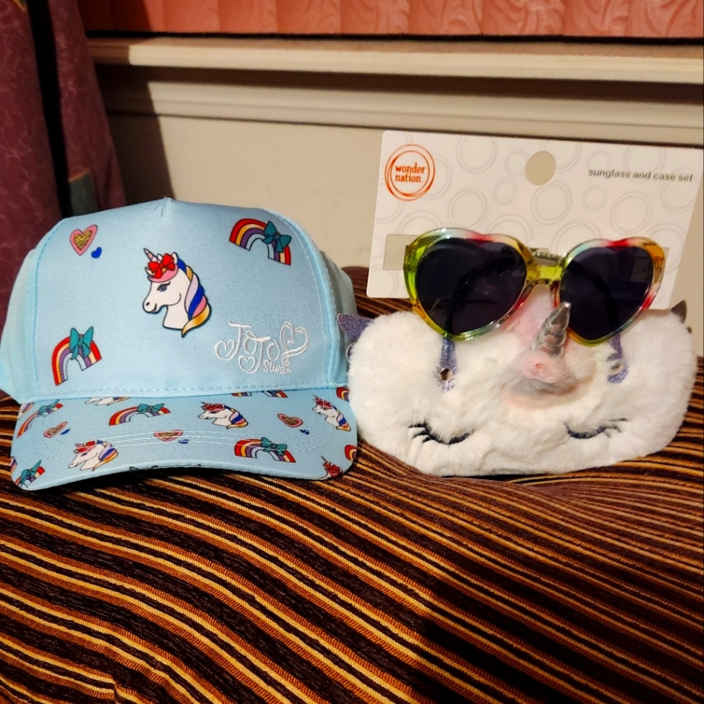 Unicorn hat and a Unicorn case for her shades